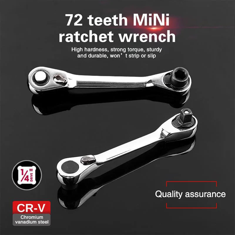 Mini llave de trinquete de 1/4 pulgadas, llave de trinquete de doble punta, destornillador de 72 dientes, llave dinamométrica hexagonal