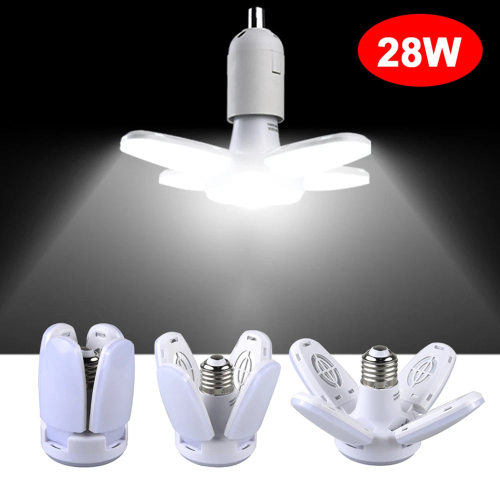 Bombilla LED con forma de ventilador de 28W, lámpara LED E27 plegable de 220V y 110V para el hogar, sala de estar, almacén, luz de techo de garaje