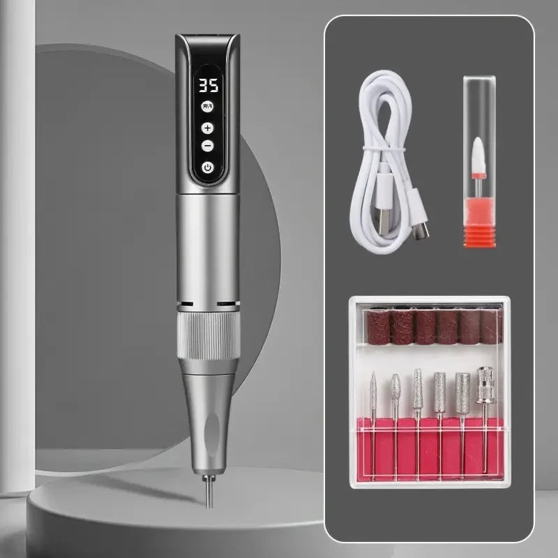 pluma pulidora  de uñas inalámbrica USB pluma de pulido de Lima de uñas recargable perforadora de uñas herramienta portátil de salón de perforación de uñas