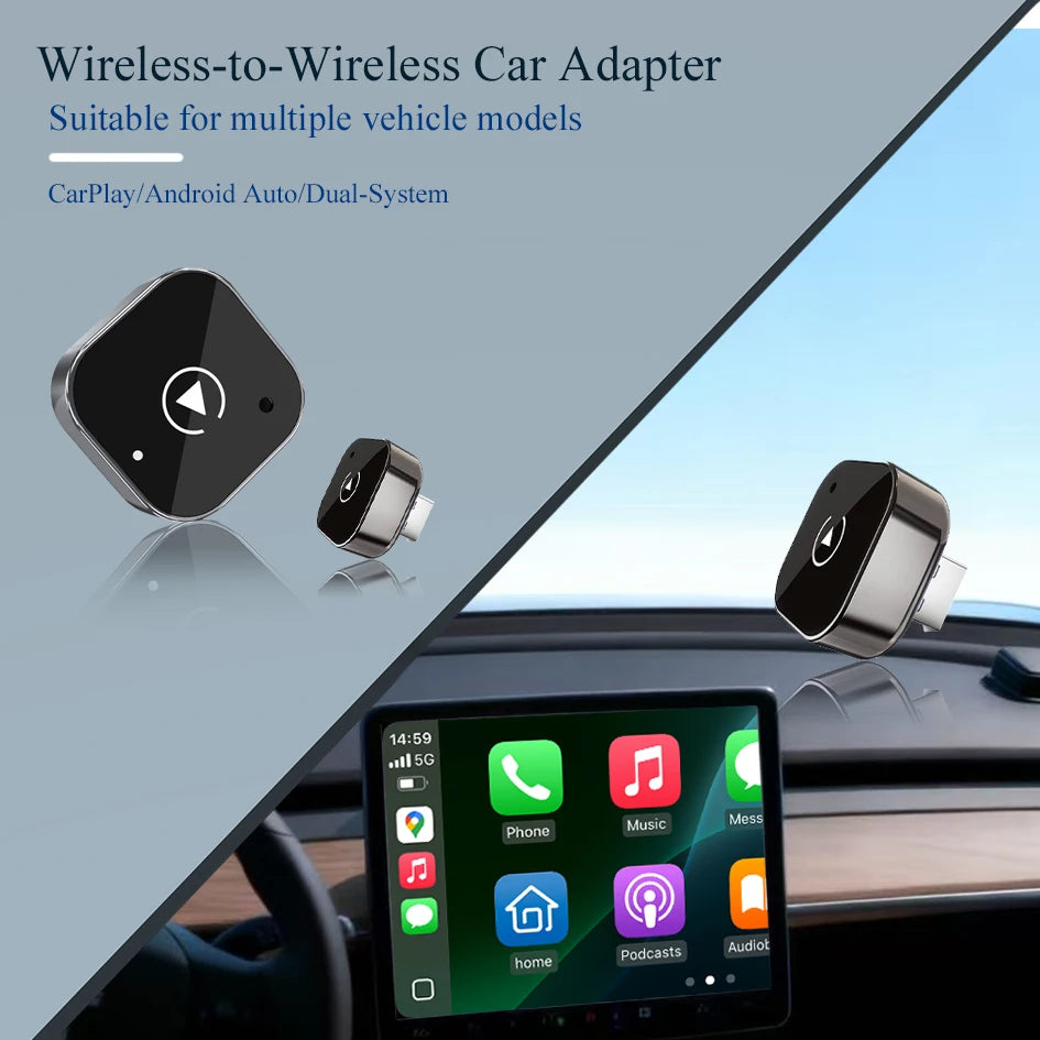 Adaptador CarPlay inalámbrico 2 en 1, Android Auto, cableado a conexión automática inalámbrica, caja inteligente AI para todos los coches con CarPlay con cable