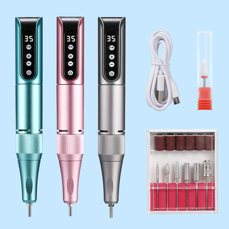 pluma pulidora  de uñas inalámbrica USB pluma de pulido de Lima de uñas recargable perforadora de uñas herramienta portátil de salón de perforación de uñas