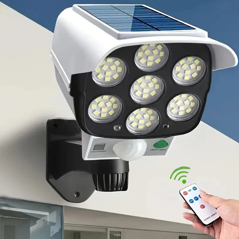 Luces solares con Sensor de movimiento para exteriores, 2000 lúmenes, 77LED, Sensor de movimiento Solar, luz LED, cámara para exteriores, reflectores de seguridad inalámbricos