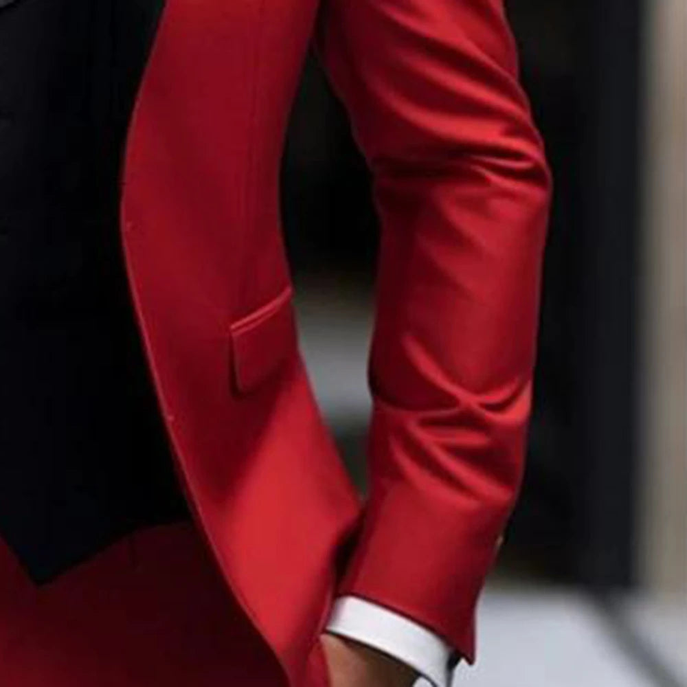 Traje de chaqueta roja para hombre, conjunto de 2 piezas