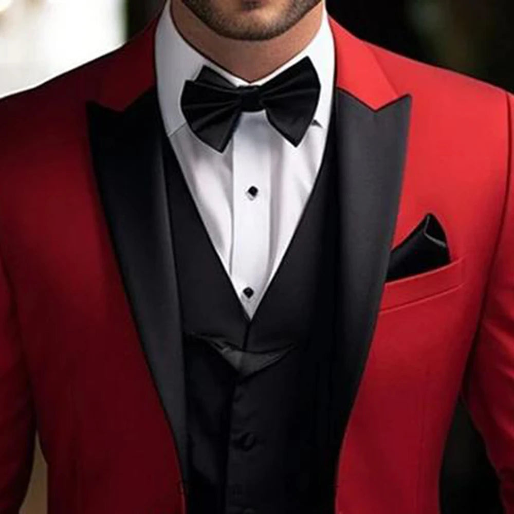Traje de chaqueta roja para hombre, conjunto de 2 piezas