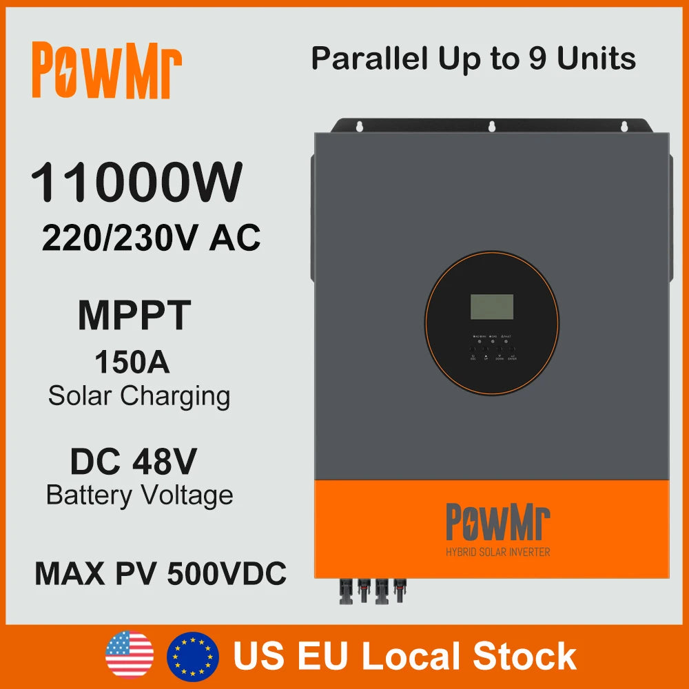 Stock en EE. UU. 6.2KW 11KW Inversor Solar híbrido 48VDC a 230VAC con 120A 150A MPPT Inversor paralelo de carga Solar apto para batería de litio