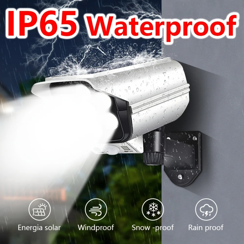 Luces solares para exteriores con Sensor de movimiento, reflectores con control remoto, cámara de seguridad falsa inalámbrica de 77LED para decoración de jardín
