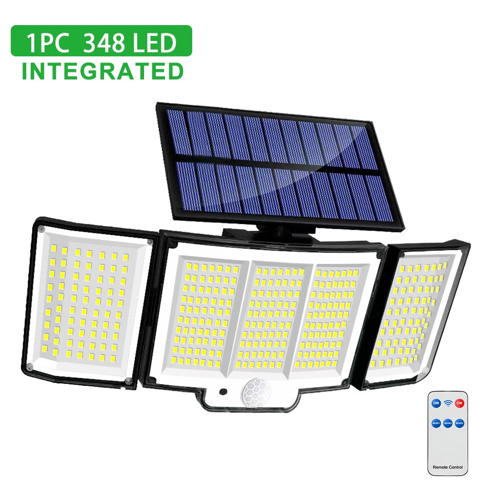 Luz Solar para exteriores, 328/348 LED, Sensor de movimiento superbrillante integrado, gran potencia, IP65, resistente al agua, 3 modos de trabajo, pared de jardín