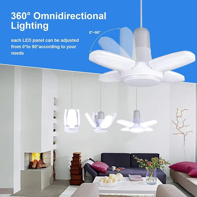 Bombilla LED con forma de ventilador de 28W, lámpara LED E27 plegable de 220V y 110V para el hogar, sala de estar, almacén, luz de techo de garaje