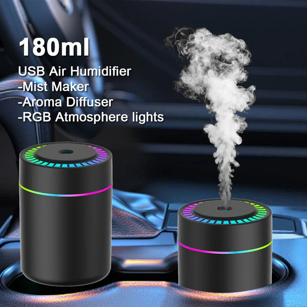 Mini humidificador de aire de 180ML, difusor de Aroma eléctrico USB, purificador de aceites esenciales, generador de niebla de aromaterapia, luces para coche, hogar y dormitorio