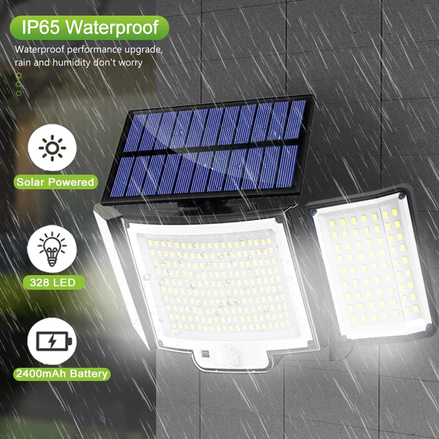 Luz Solar para exteriores, 328/348 LED, Sensor de movimiento superbrillante integrado, gran potencia, IP65, resistente al agua, 3 modos de trabajo, pared de jardín