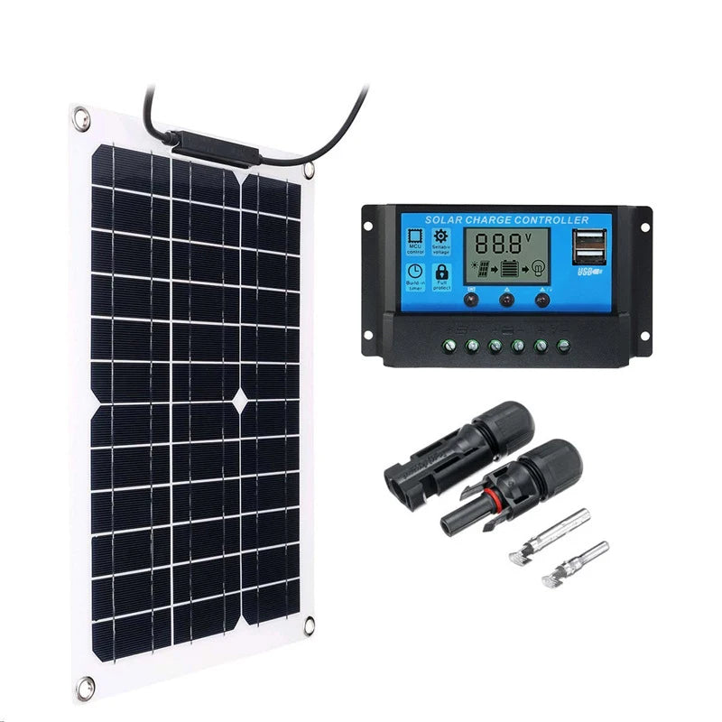 Kit de panel solar flexible de alta eficiencia de 1000W y 500W con cargador de batería de 12V y controlador de 100A para RV, yate, barco, energía fuera de la red