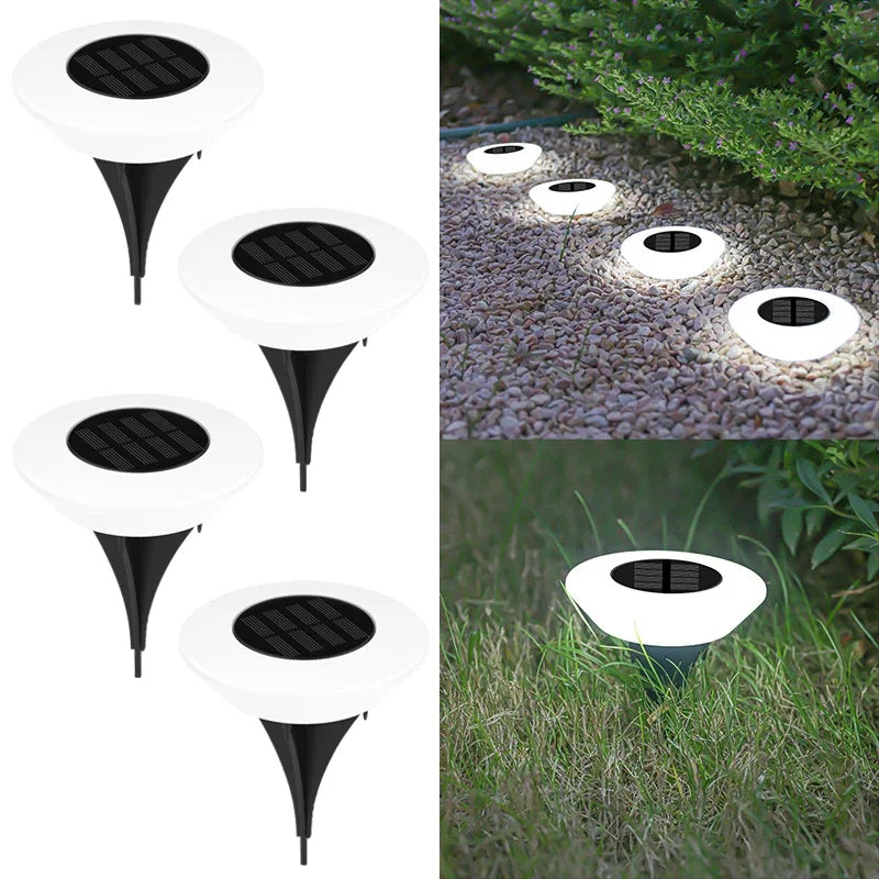 Paquete de 1/4 luces solares para el suelo, luz de paisaje exterior impermeable de 14LED, lámpara LED para césped, para camino de jardín, patio, cubierta, decoración de acampada