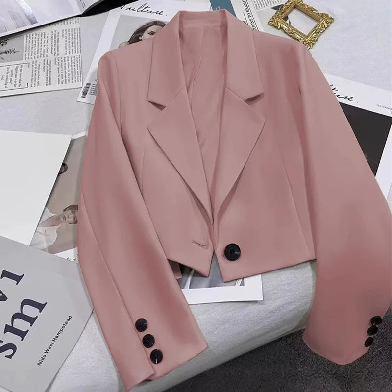 Chaqueta de traje corta a la moda para mujer , ajuste regular