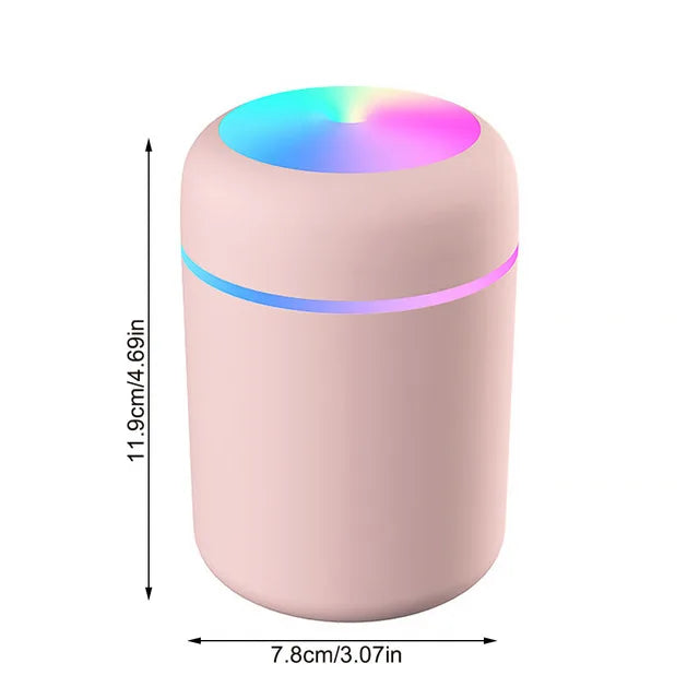 Humidificador ultrasónico multifunción montado en el automóvil con iluminación ambiental RGB y difusor de aromaterapia de 300 ml para espacios compactos