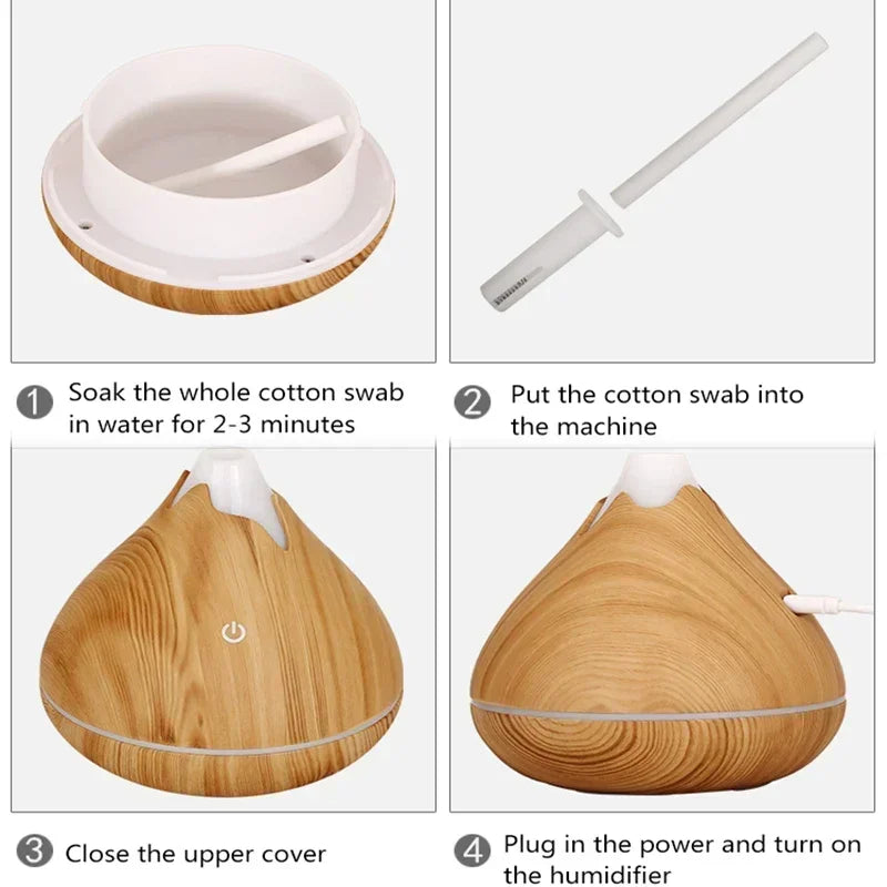 Difusor de aceites esenciales de aromaterapia, humidificador de aire ultrasónico con Control remoto de grano de madera, fresco, con luz LED de 7 colores, 350ML