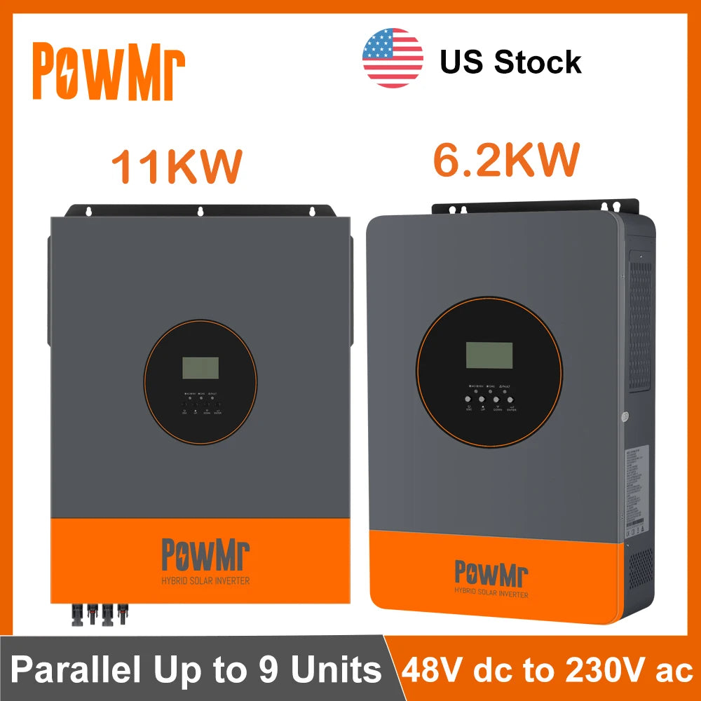 Stock en EE. UU. 6.2KW 11KW Inversor Solar híbrido 48VDC a 230VAC con 120A 150A MPPT Inversor paralelo de carga Solar apto para batería de litio