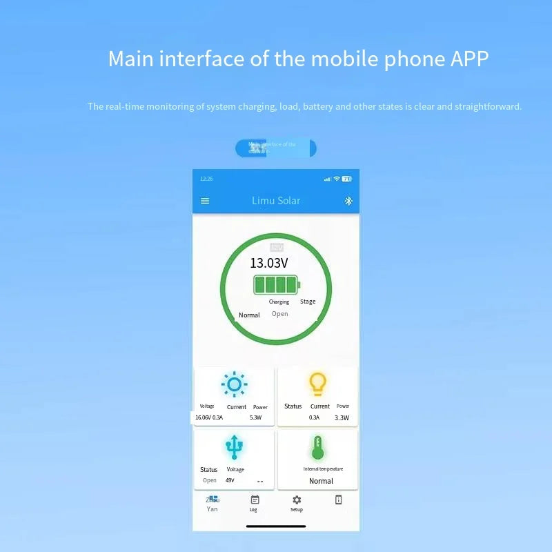 Controlador de carga solar 10A 20A PWM con control remoto de aplicación móvil Bluetooth, salida USB