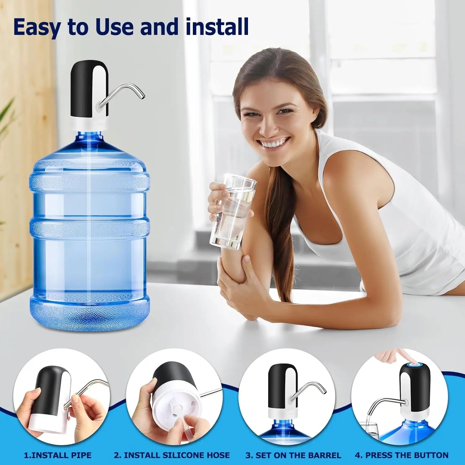 Bomba de botella de agua automática, dispensador de agua eléctrico recargable por USB, bomba de agua Universal portátil para bebidas, para oficina, hogar y campin