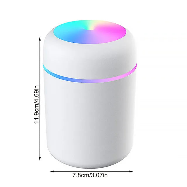 Humidificador ultrasónico multifunción montado en el automóvil con iluminación ambiental RGB y difusor de aromaterapia de 300 ml para espacios compactos
