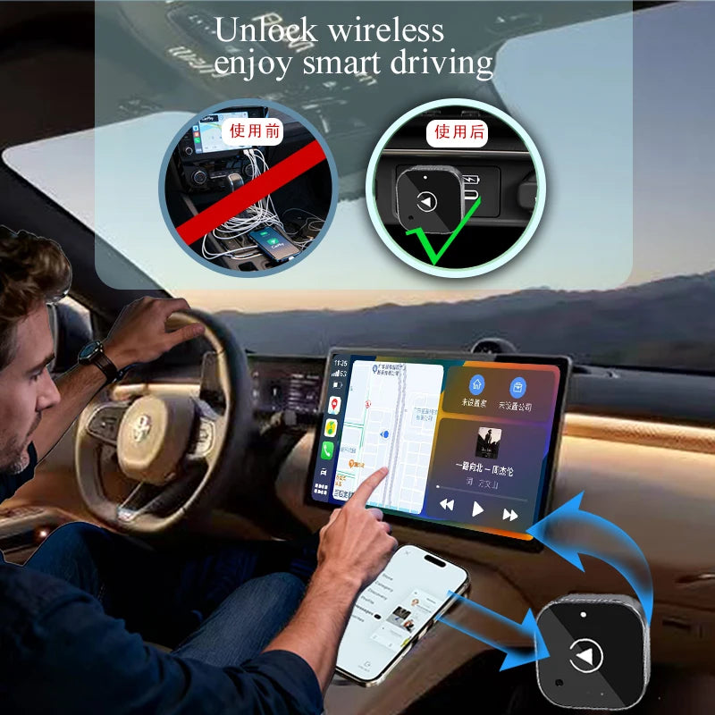 Adaptador CarPlay inalámbrico 2 en 1, Android Auto, cableado a conexión automática inalámbrica, caja inteligente AI para todos los coches con CarPlay con cable