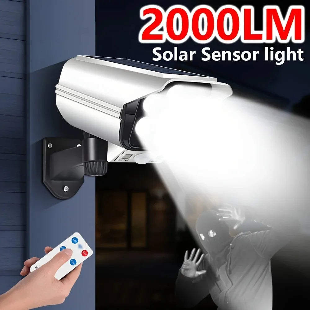 Luces solares con Sensor de movimiento para exteriores, 2000 lúmenes, 77LED, Sensor de movimiento Solar, luz LED, cámara para exteriores, reflectores de seguridad inalámbricos