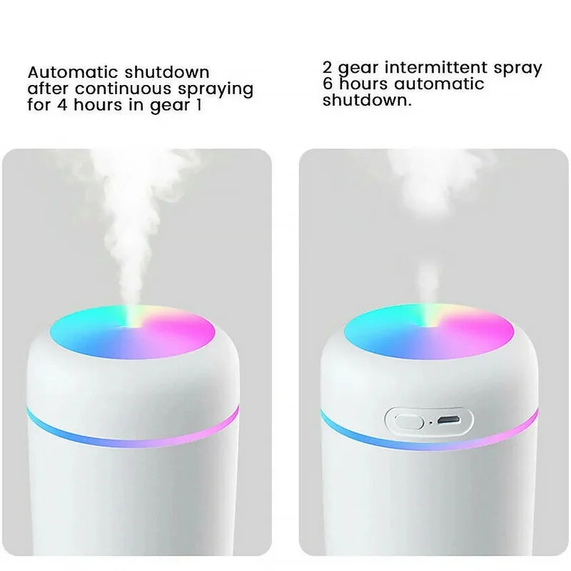 Humidificador ultrasónico multifunción montado en el automóvil con iluminación ambiental RGB y difusor de aromaterapia de 300 ml para espacios compactos
