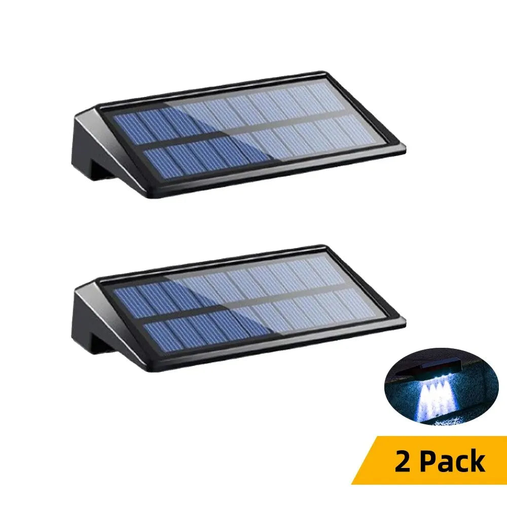 Paquete de 2 luces solares de pared, 4 luces LED solares para valla, luces solares impermeables para exteriores, luces de pared para valla, poste, camino de patio