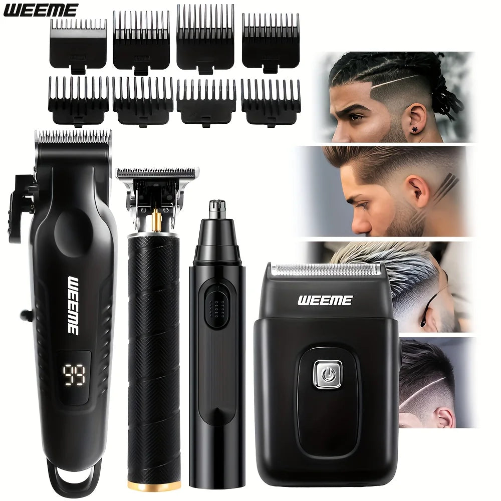 Kit de aseo 4 en 1 para hombre, cortadora de pelo recargable por USB con pantalla LCD, recortadora de barba, recortadora de nariz, afeitadora con cuchilla en T, regalo para papá