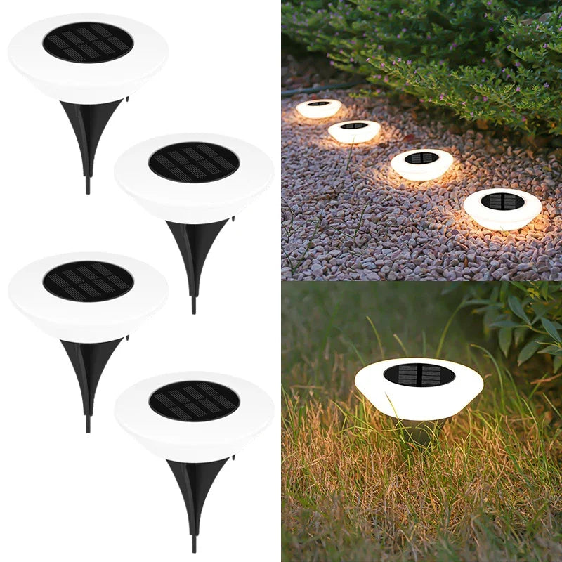 Paquete de 1/4 luces solares para el suelo, luz de paisaje exterior impermeable de 14LED, lámpara LED para césped, para camino de jardín, patio, cubierta, decoración de acampada
