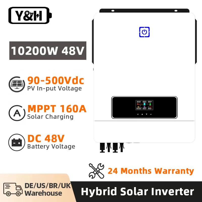 Y & H 10.2/6.2KW inversor Solar híbrido MPPT inversor de encendido/apagado de la red 48V 220V onda sinusoidal pura 160/120A controlador de carga salida de CA Dual