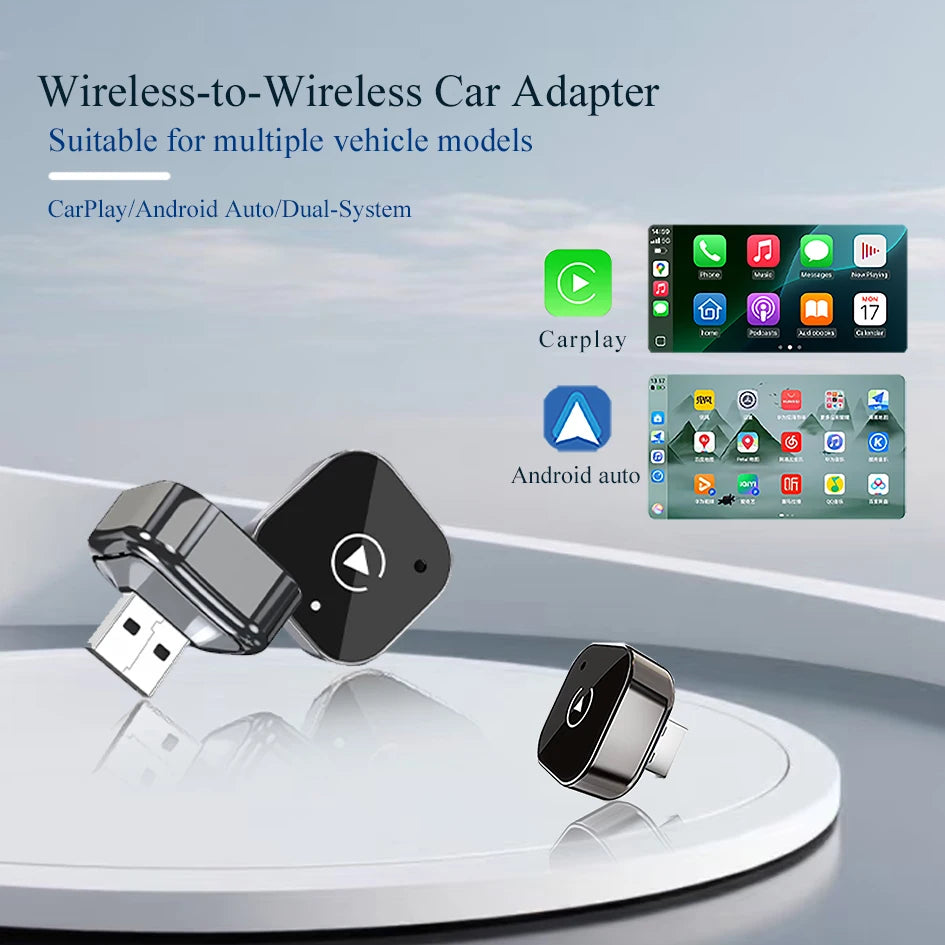 Adaptador CarPlay inalámbrico 2 en 1, Android Auto, cableado a conexión automática inalámbrica, caja inteligente AI para todos los coches con CarPlay con cable