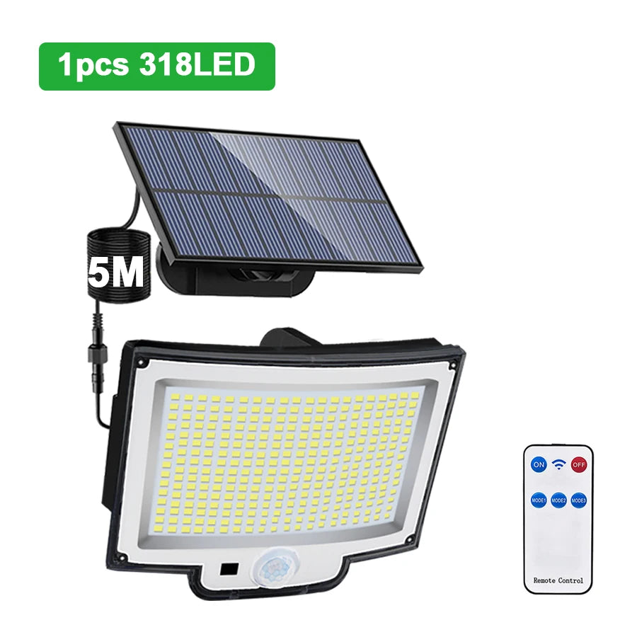 Luz Solar para exteriores, 328/348 LED, Sensor de movimiento superbrillante integrado, gran potencia, IP65, resistente al agua, 3 modos de trabajo, pared de jardín