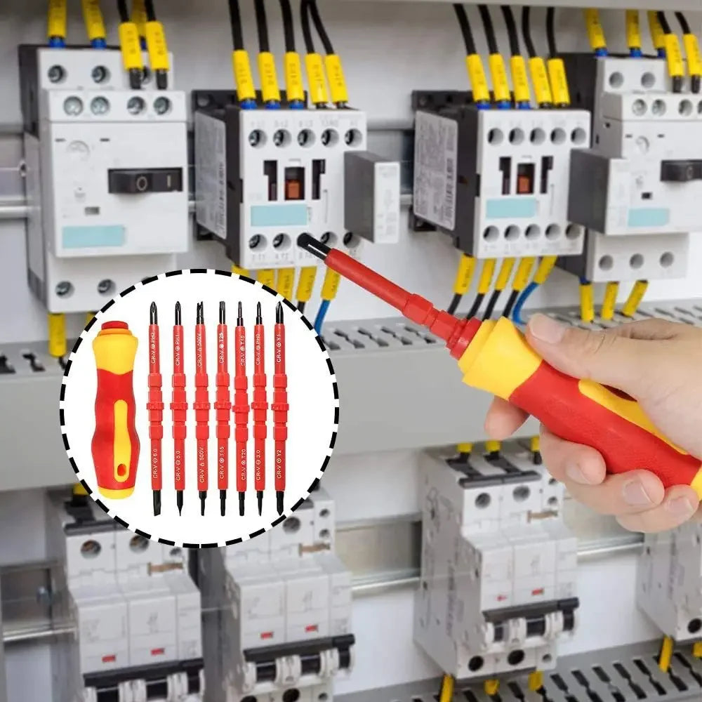 Juego de destornilladores aislados, Herramientas eléctricas magnéticas de doble cabezal CRV ranurado Phillips Torx Triangle, 8 Uds.