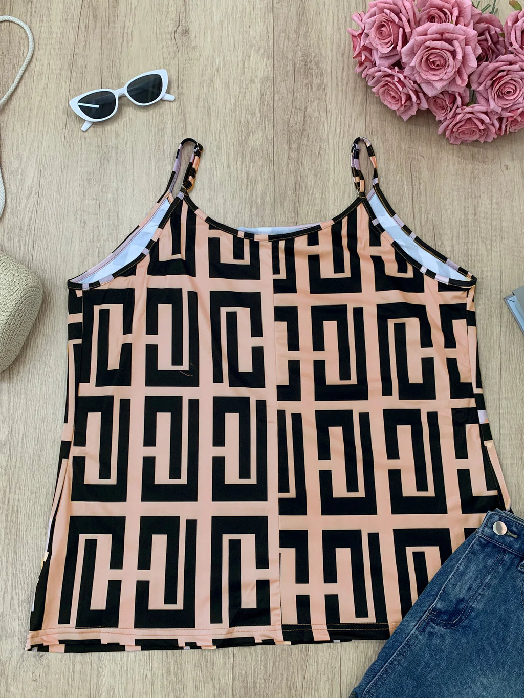 Ropa de mujer de talla grande, tops con tirantes estampados