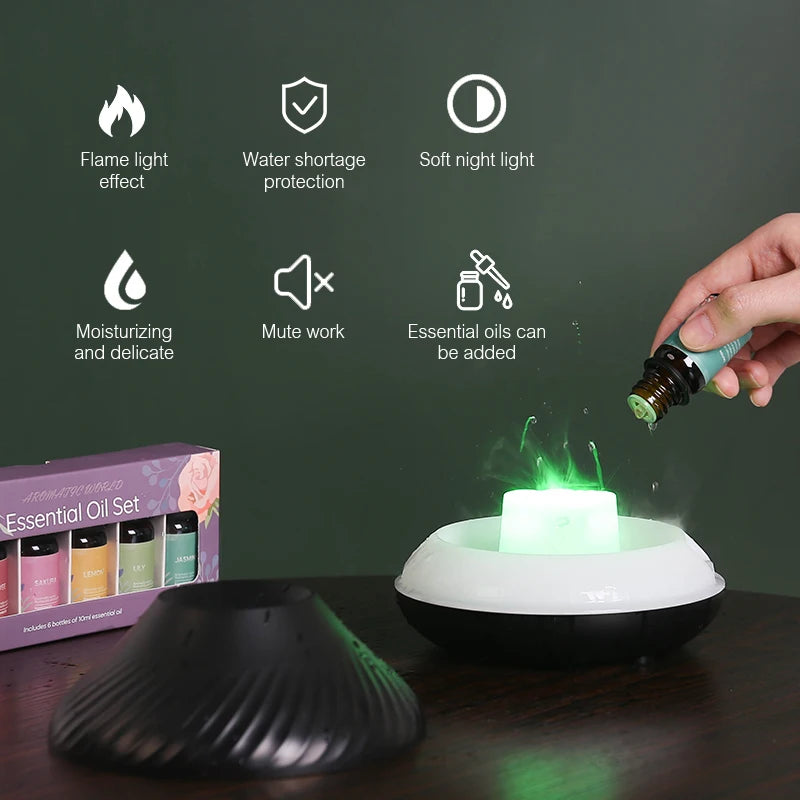 Difusor de Aroma volcánico Kinscoter, lámpara de aceite esencial, humidificador de aire portátil USB de 130ml con luz nocturna de llama de Color