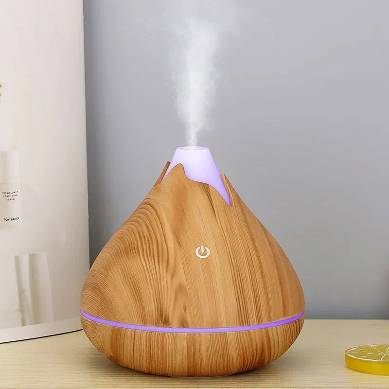 Difusor de aceites esenciales de aromaterapia, humidificador de aire ultrasónico con Control remoto de grano de madera, fresco, con luz LED de 7 colores, 350ML