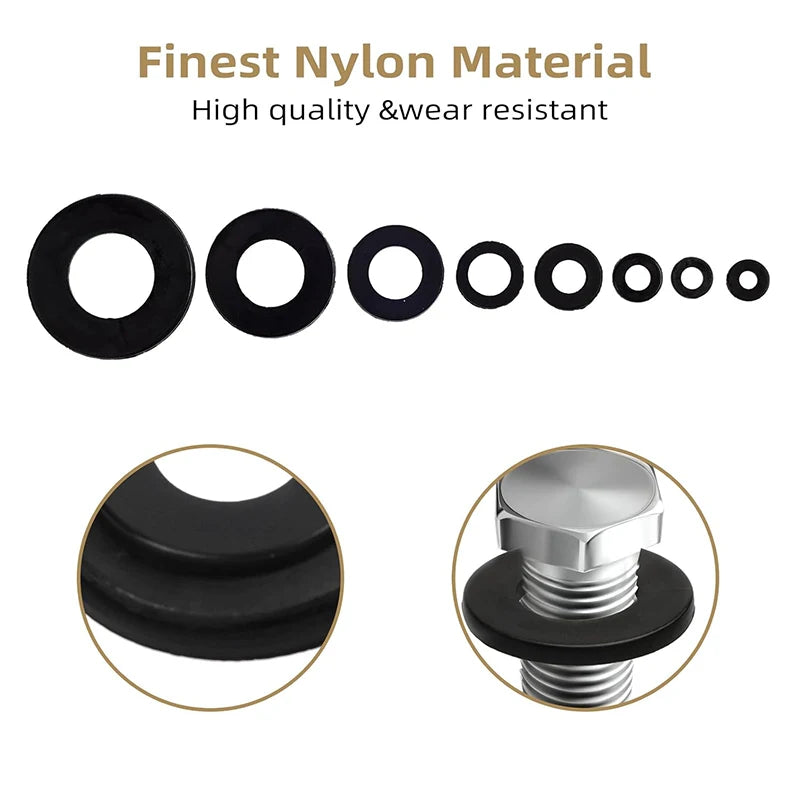 Arandelas planas de nailon para tornillos y pernos, arandelas de plástico blanco/negro, juego surtido de arandelas de guardabarros premium