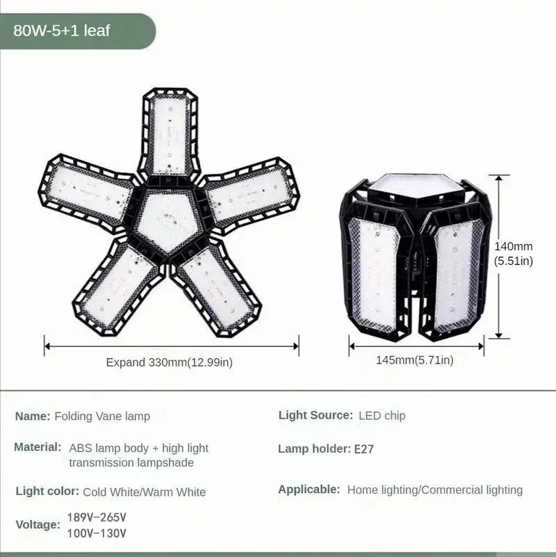 Bombillas LED para garaje 45W 60W 80W10000LM Iluminación de garaje superbrillante Luz LED para tienda con paneles ajustables, casquillo de tornillo E27
