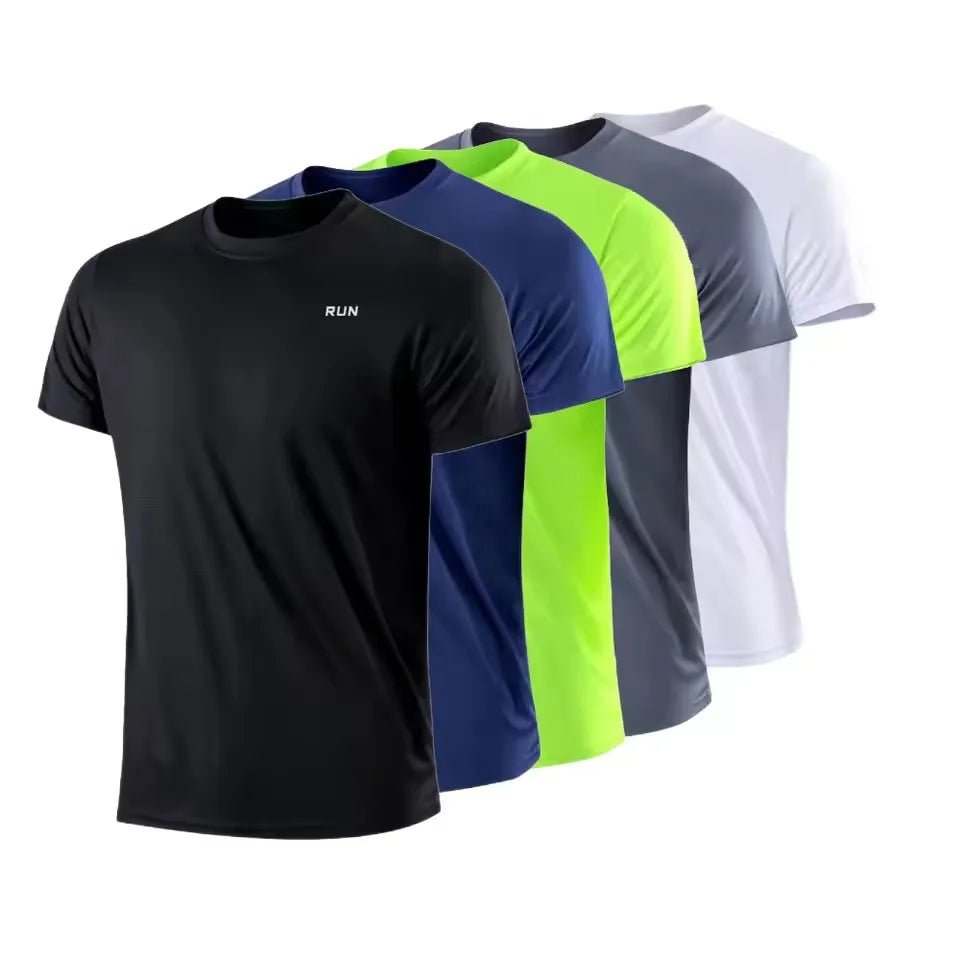 Camiseta de manga corta de secado rápido para hombre, camiseta de cuello redondo que absorbe la humedad para gimnasio, ejercicio de entrenamiento, camiseta deportiva para gimnasio, Tops ligeros