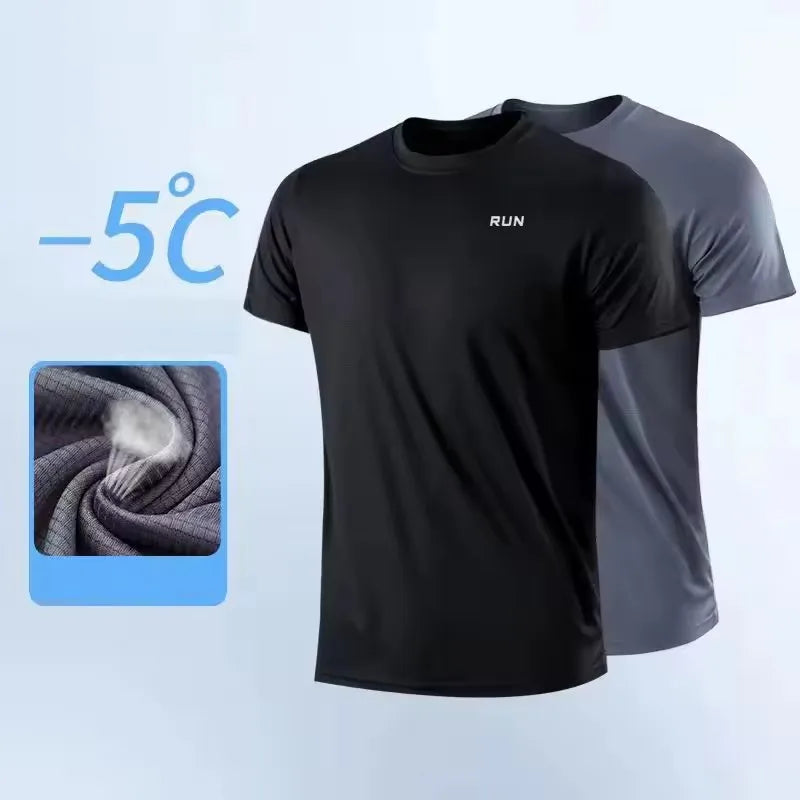 Camiseta de manga corta de secado rápido para hombre, camiseta de cuello redondo que absorbe la humedad para gimnasio, ejercicio de entrenamiento, camiseta deportiva para gimnasio, Tops ligeros