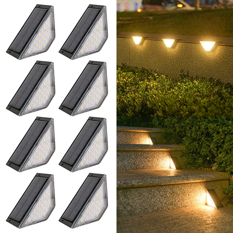 8 luces LED solares para escaleras, luces impermeables para escaleras al aire libre, luces solares para cubierta, iluminación solar para paisaje al aire libre para patio, Patio