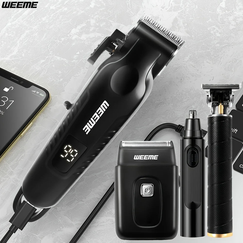 Kit de aseo 4 en 1 para hombre, cortadora de pelo recargable por USB con pantalla LCD, recortadora de barba, recortadora de nariz, afeitadora con cuchilla en T, regalo para papá