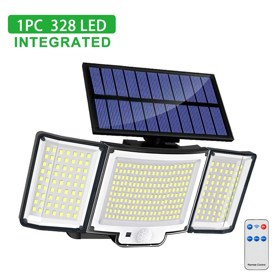 Luz Solar para exteriores, 328/348 LED, Sensor de movimiento superbrillante integrado, gran potencia, IP65, resistente al agua, 3 modos de trabajo, pared de jardín