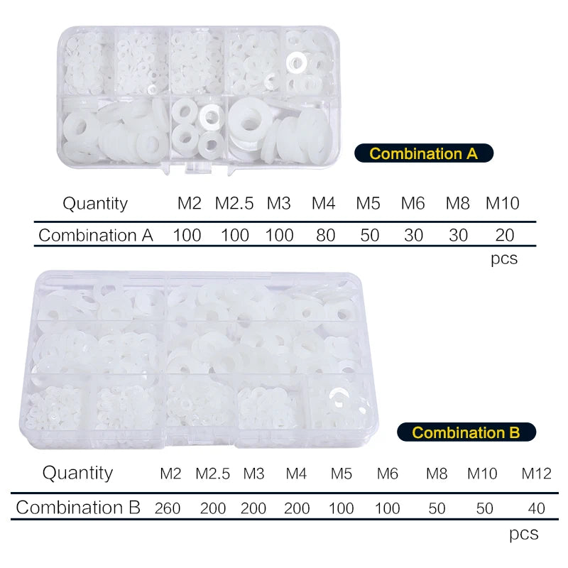 Arandelas planas de nailon para tornillos y pernos, arandelas de plástico blanco/negro, juego surtido de arandelas de guardabarros premium