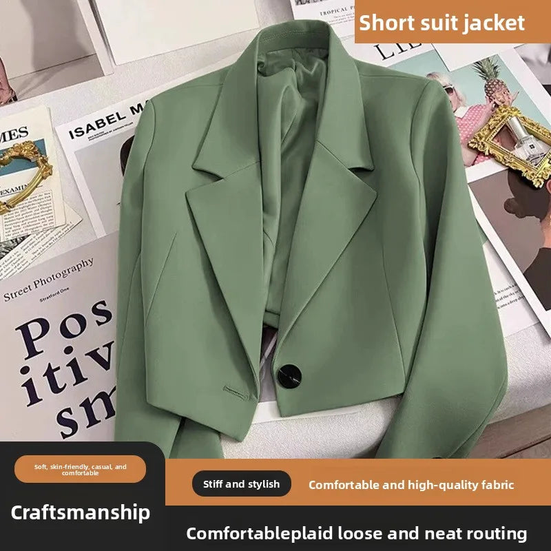 Chaqueta de traje corta a la moda para mujer , ajuste regular