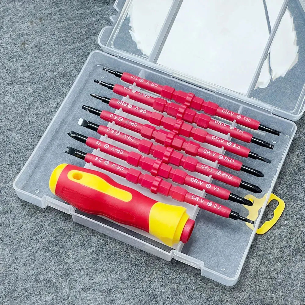 Juego de destornilladores aislados, Herramientas eléctricas magnéticas de doble cabezal CRV ranurado Phillips Torx Triangle, 8 Uds.
