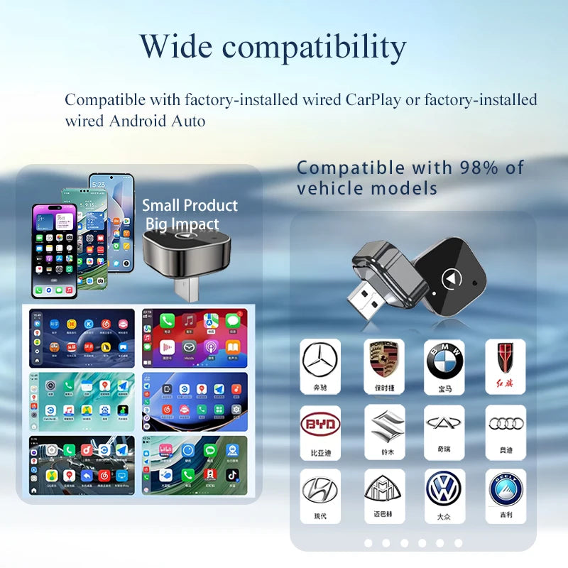 Adaptador CarPlay inalámbrico 2 en 1, Android Auto, cableado a conexión automática inalámbrica, caja inteligente AI para todos los coches con CarPlay con cable