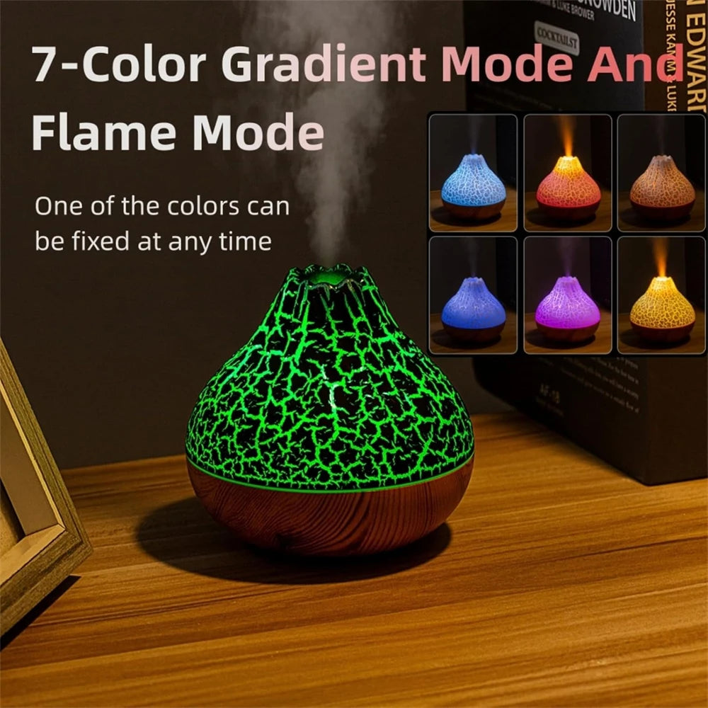 Humidificador de aire volcán de 300ML, difusor de aromaterapia de niebla de agua de gran capacidad, humidificador de escritorio con 7 luces nocturnas coloridas