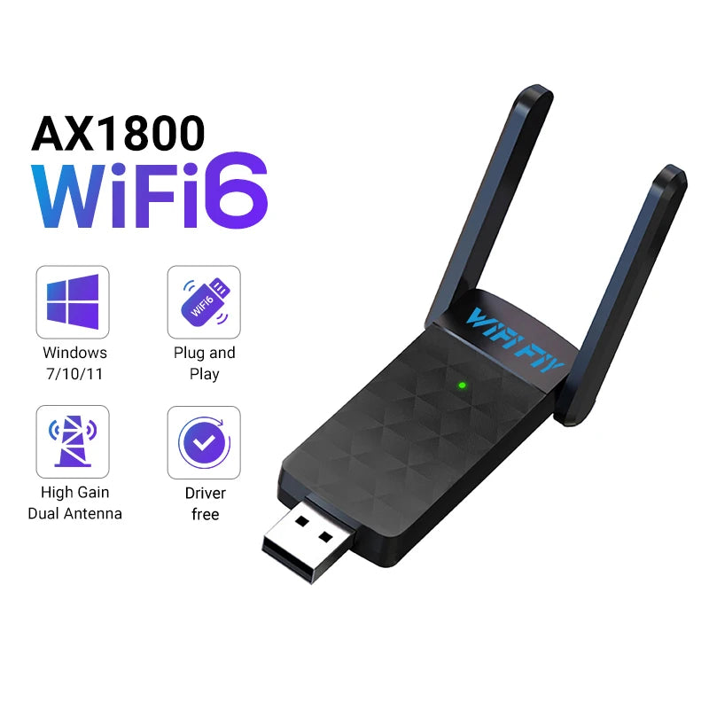 Adaptador USB WiFi 6 de 1800Mbps, Dongle Wi-fi USB 3,0 de 5G/2,4 GHz, tarjeta de red inalámbrica 802.11ax, antena de alta ganancia para Windows 10 11