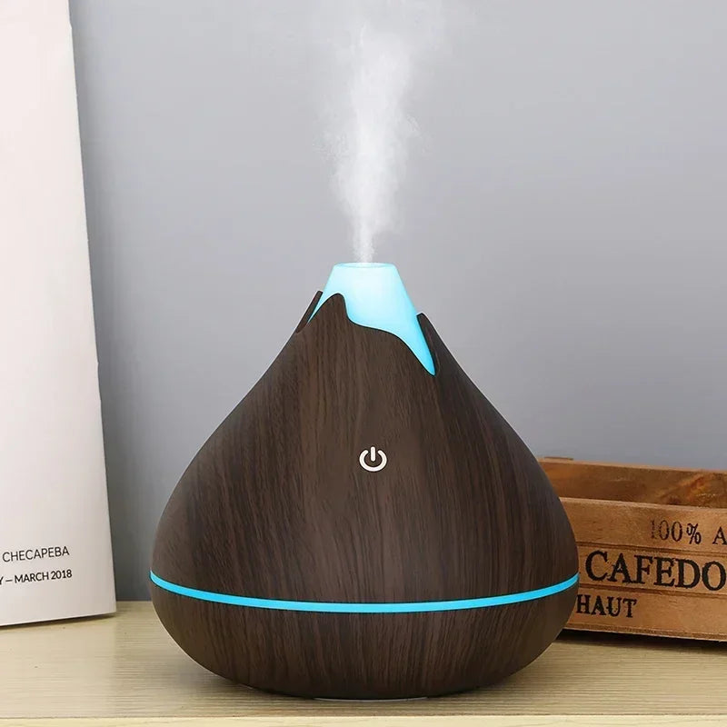 Difusor de aceites esenciales de aromaterapia, humidificador de aire ultrasónico con Control remoto de grano de madera, fresco, con luz LED de 7 colores, 350ML